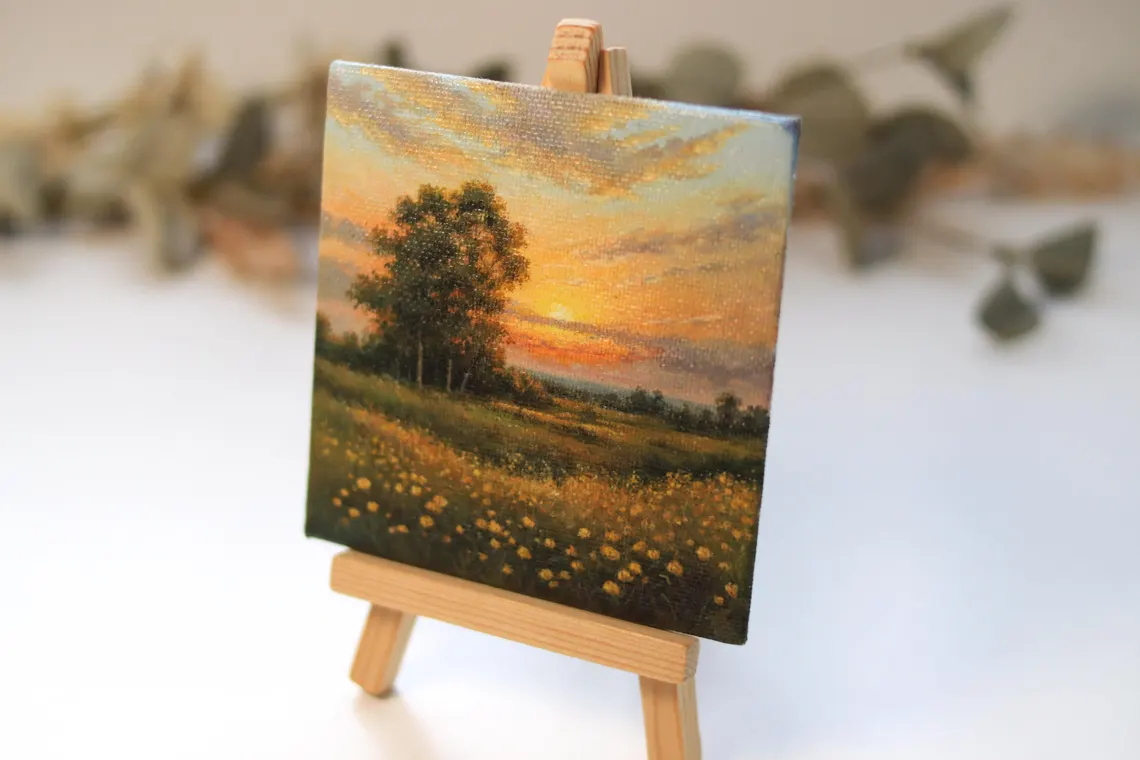 Miniature Sunset Landscape Painting