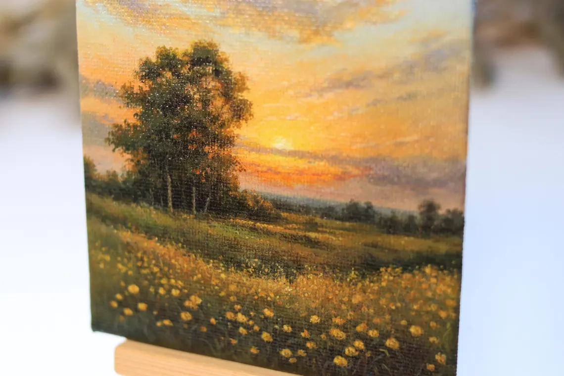 Miniature Sunset Landscape Painting