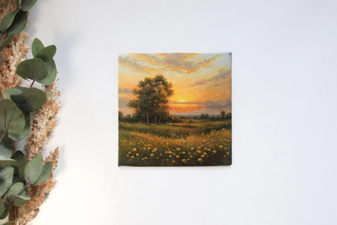 Miniature Sunset Landscape Painting