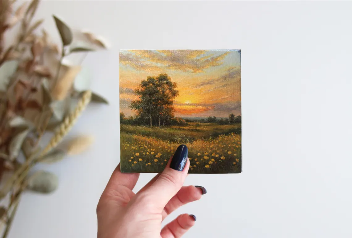 Miniature Sunset Landscape Painting