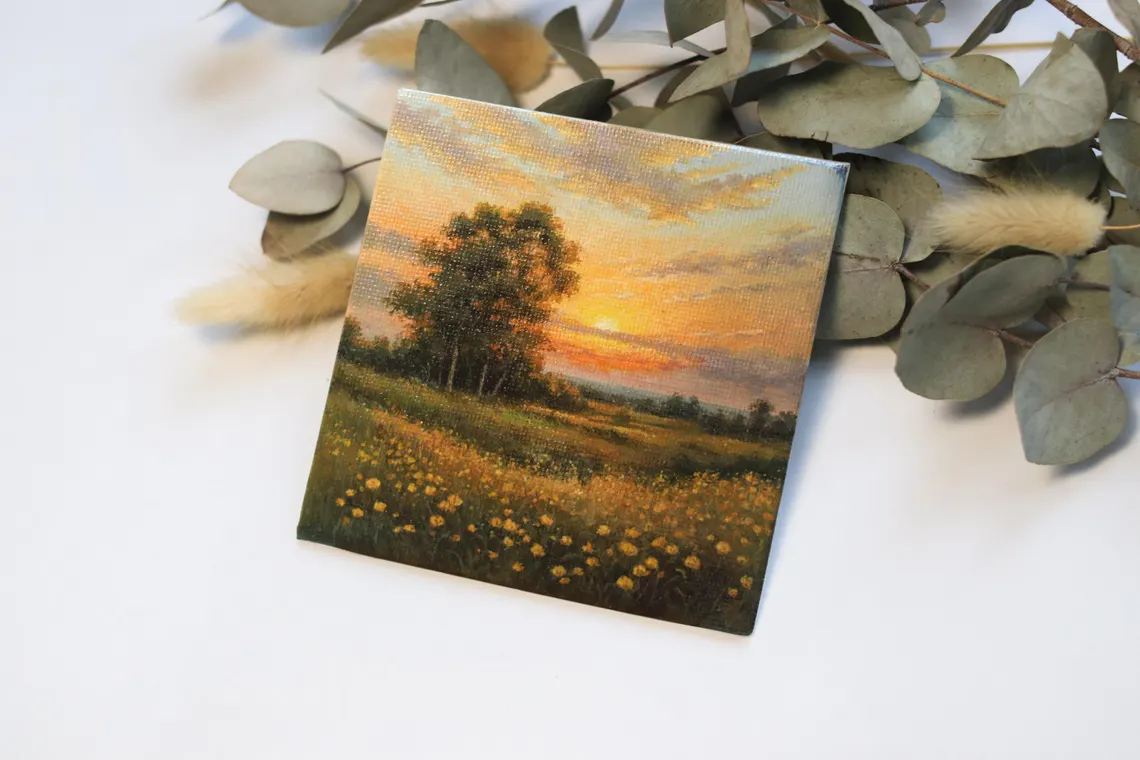 Miniature Sunset Landscape Painting