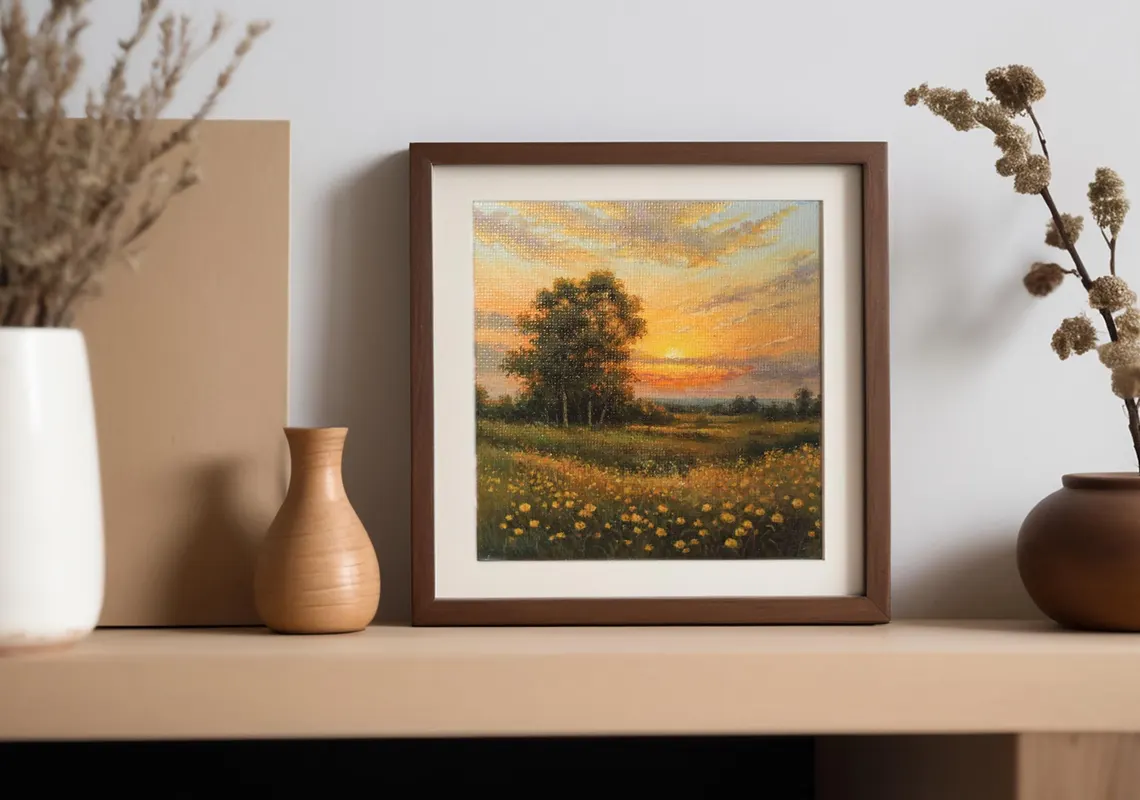 Miniature Sunset Landscape Painting