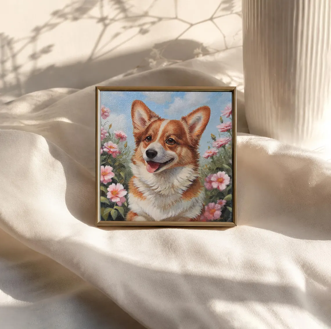 Mini corgi Acrylic Painting, original miniature fridge magnet painting by Sophie Marts