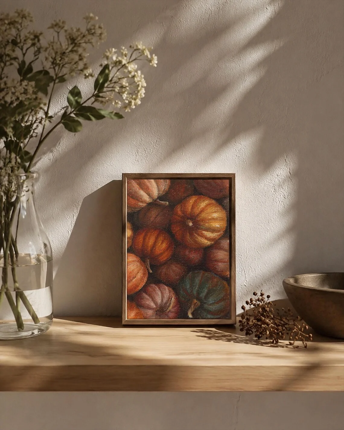 Original miniature acrylic painting pumpkins 10x7cm, small collectible still life for cottage decor