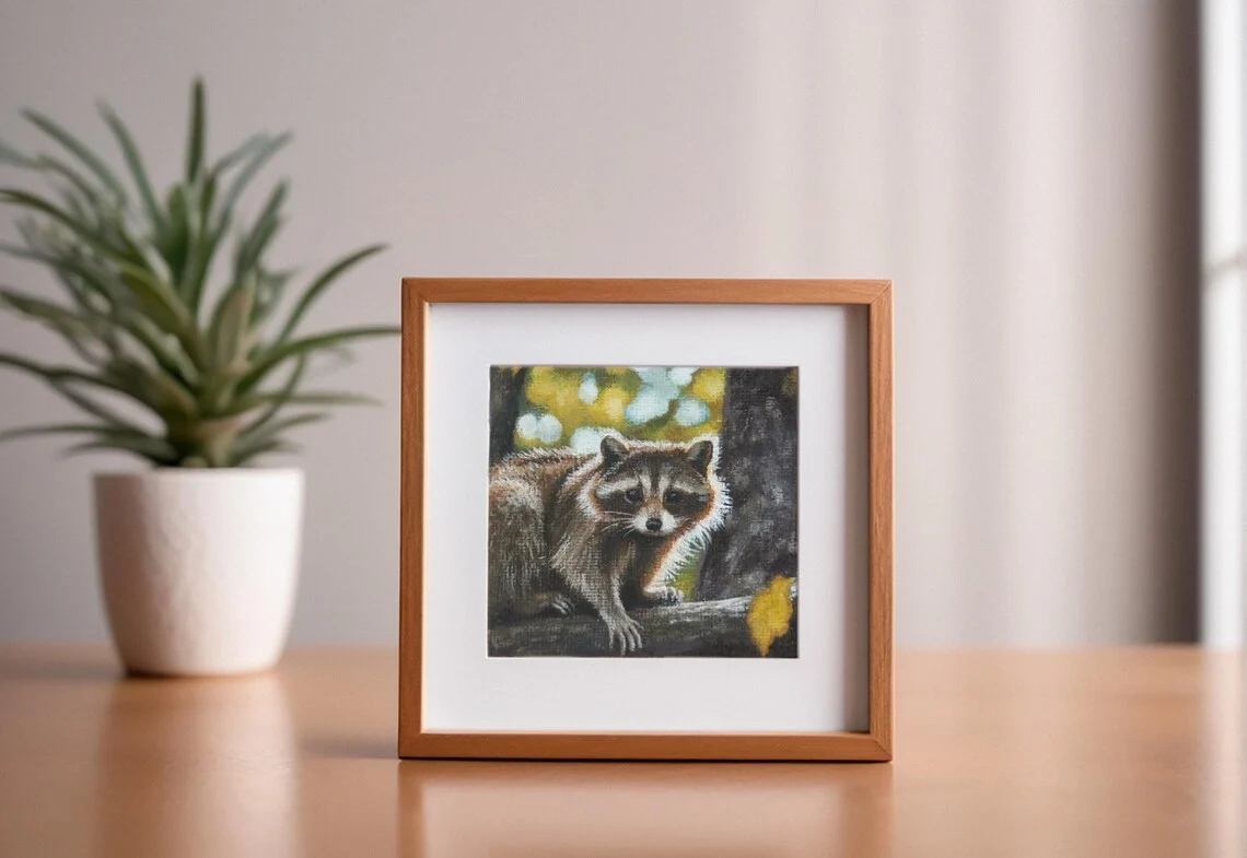 Raccoon in the Forest – Miniature Acrylic Painting