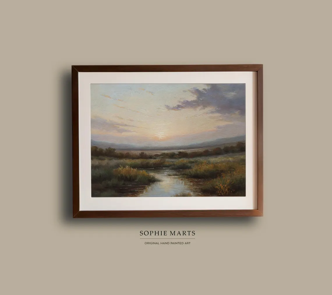 Original Pastel Painting: Sunset River Landscape Art