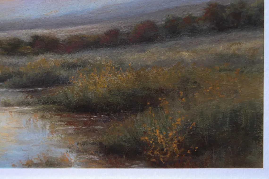 Original Pastel Painting: Sunset River Landscape Art