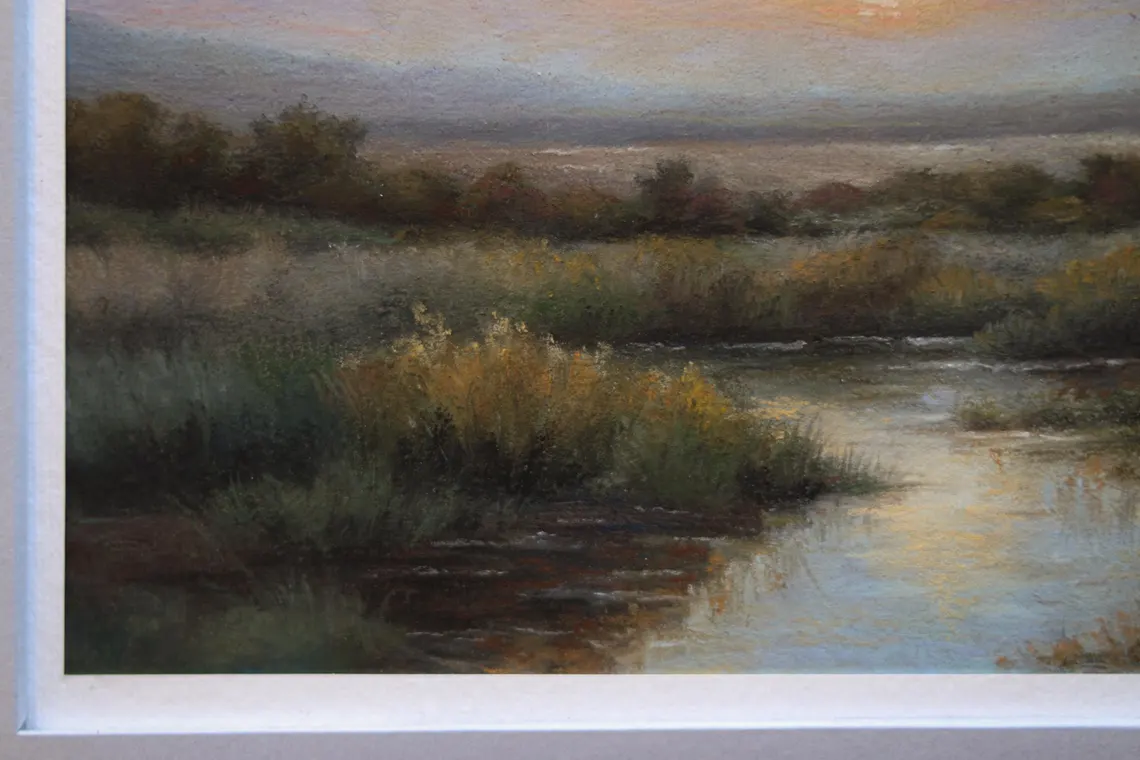 Original Pastel Painting: Sunset River Landscape Art
