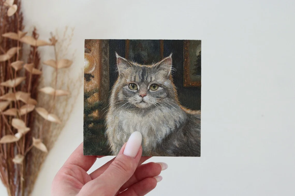 Cat Portrait, Miniature Acrylic Painting