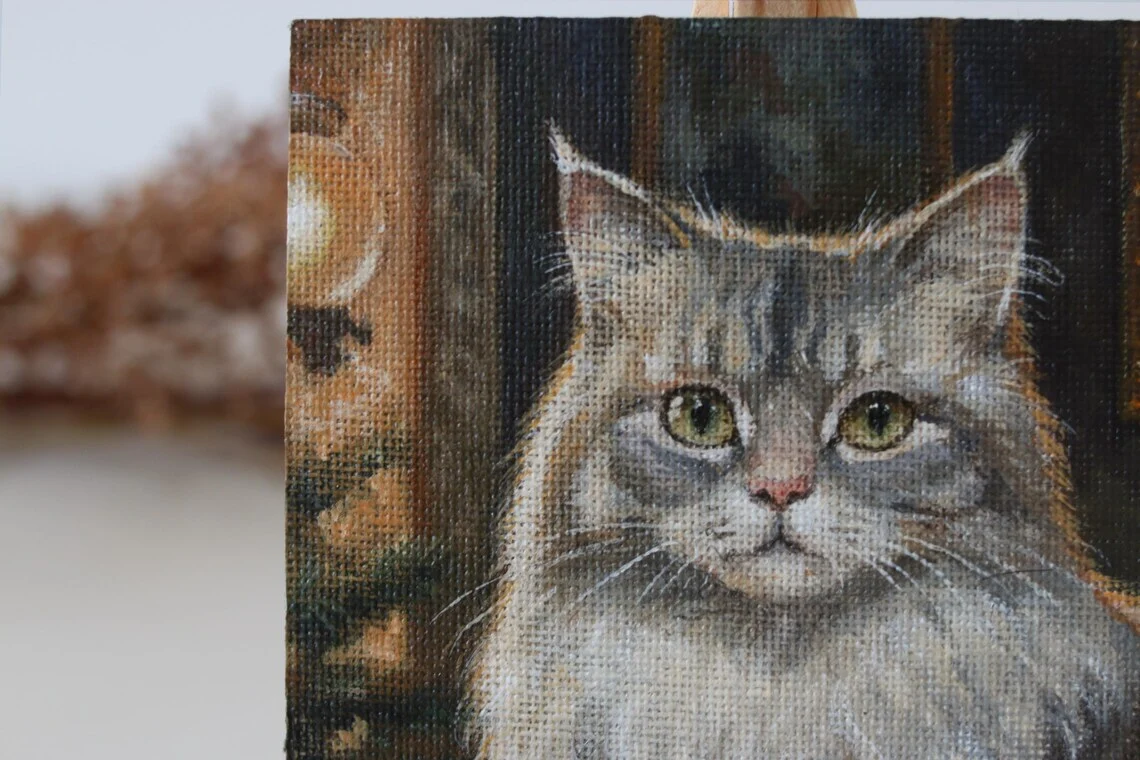 Cat Portrait, Miniature Acrylic Painting