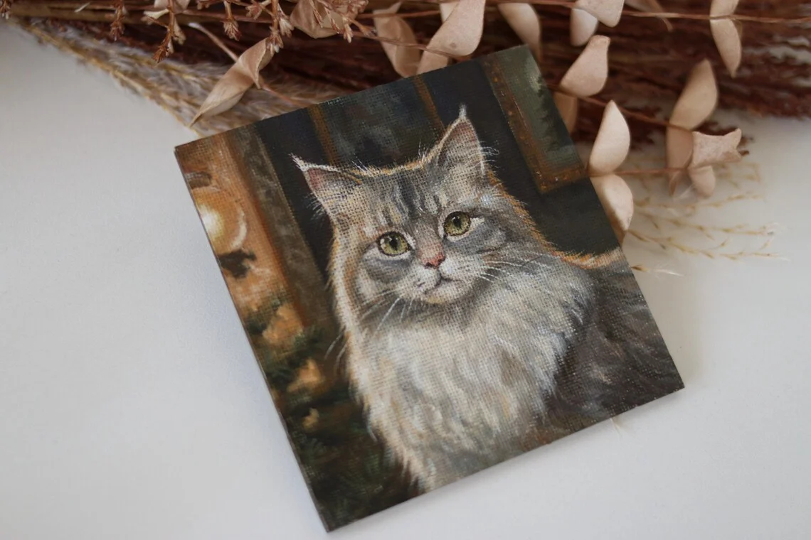 Cat Portrait, Miniature Acrylic Painting