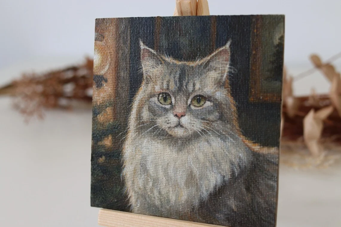 Cat Portrait, Miniature Acrylic Painting