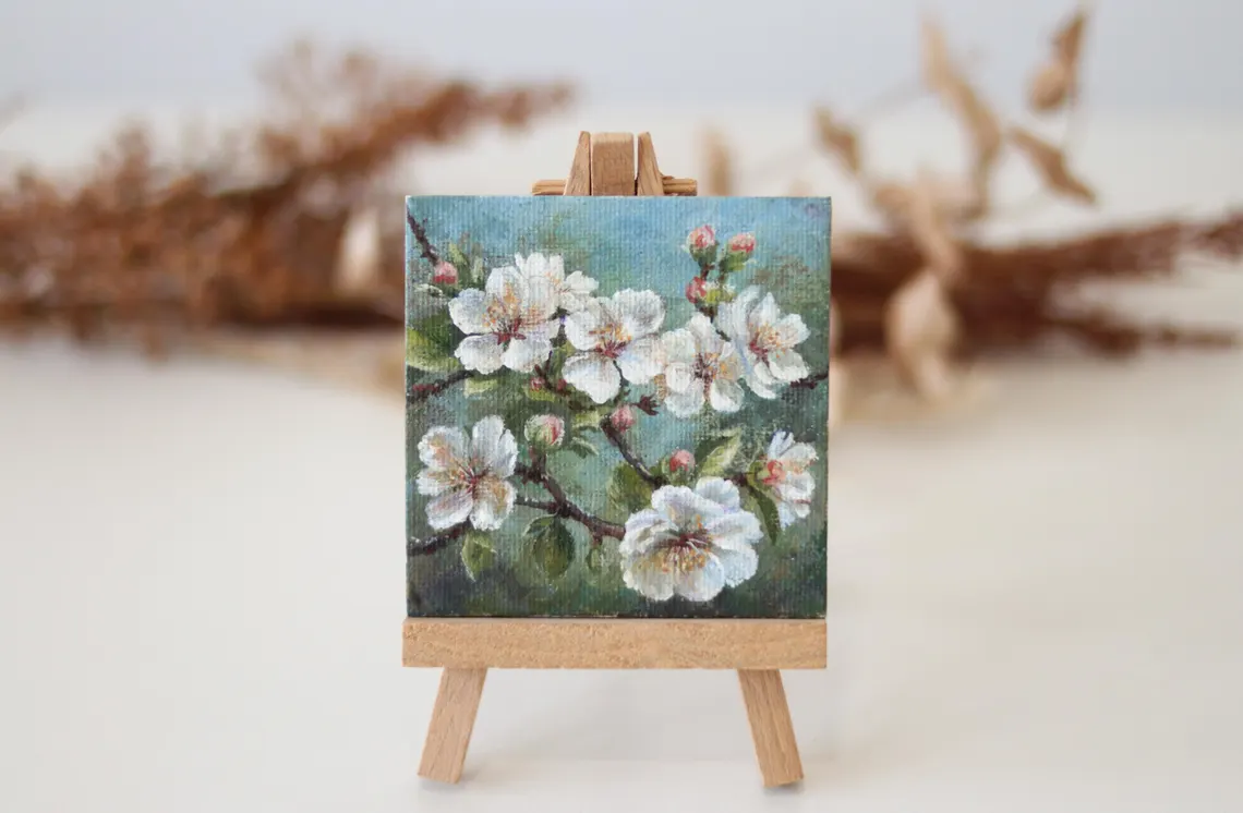 Blossoming Branch – Miniature Acrylic Painting