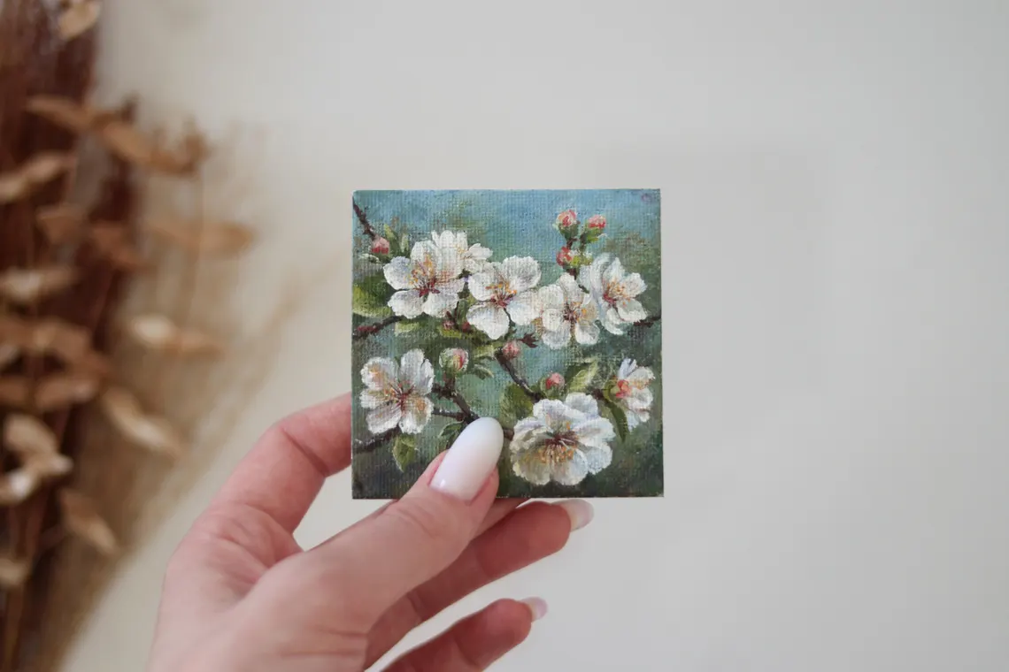 Blossoming Branch – Miniature Acrylic Painting