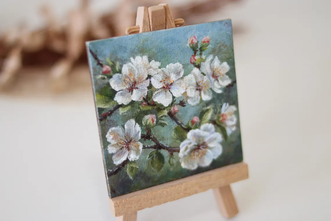 Blossoming Branch – Miniature Acrylic Painting