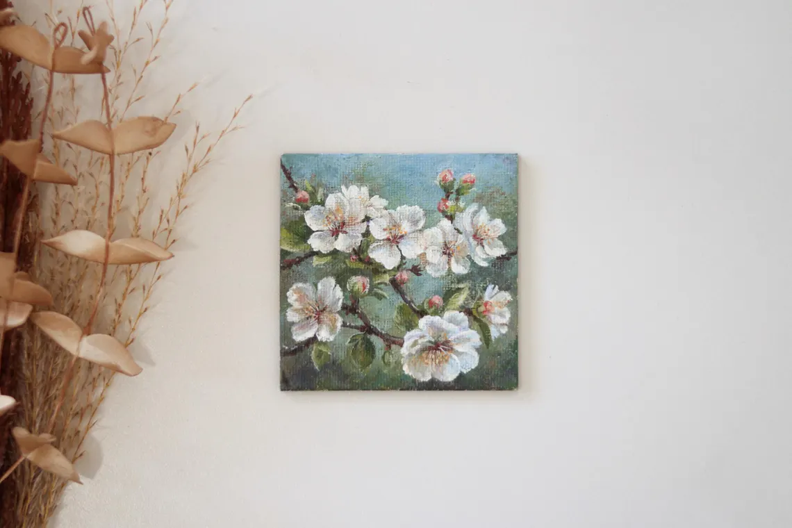 Blossoming Branch – Miniature Acrylic Painting