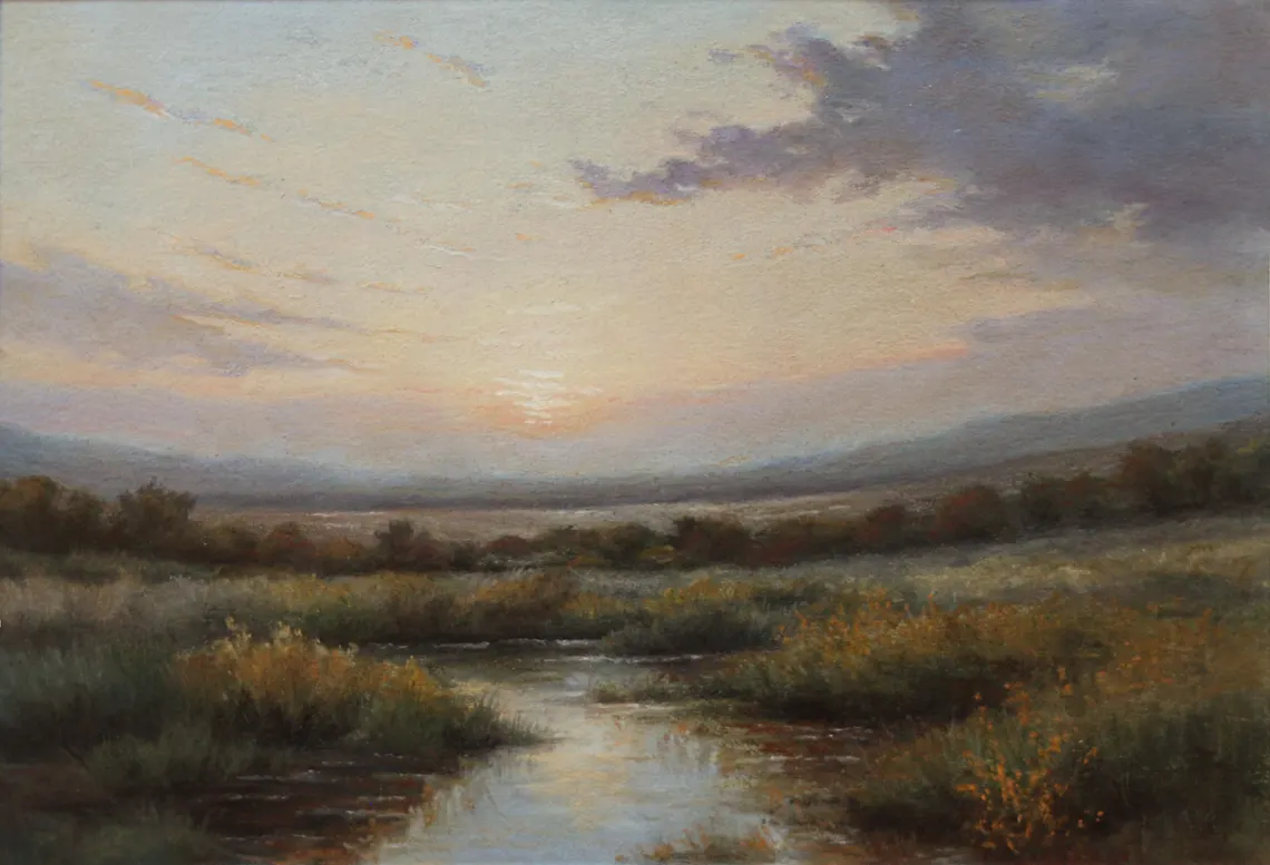 Original Pastel Painting: Sunset River Landscape Art