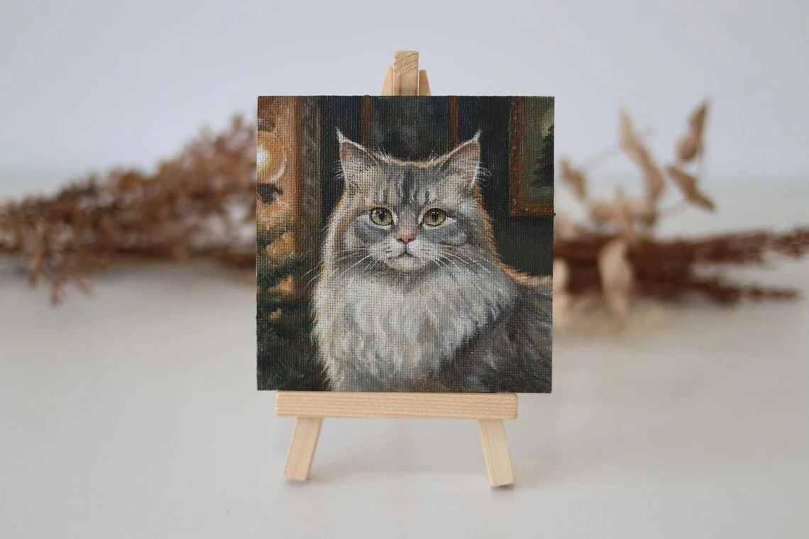 Cat Portrait, Miniature Acrylic Painting