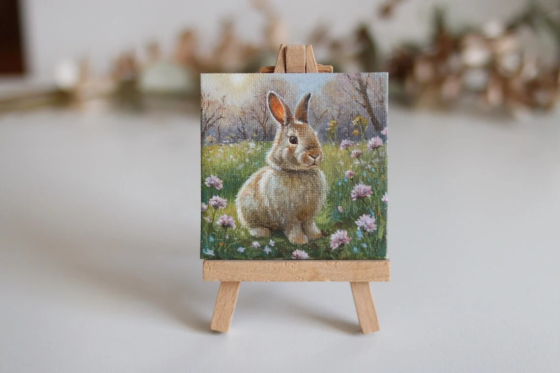 Fluffy Bunny – Miniature Acrylic Painting