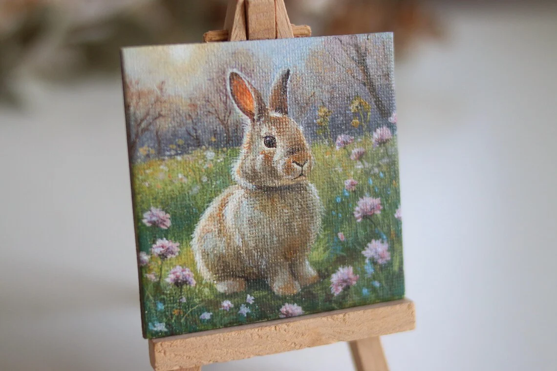 Fluffy Bunny – Miniature Acrylic Painting