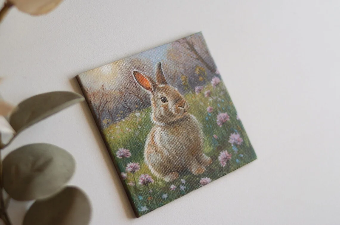Fluffy Bunny – Miniature Acrylic Painting