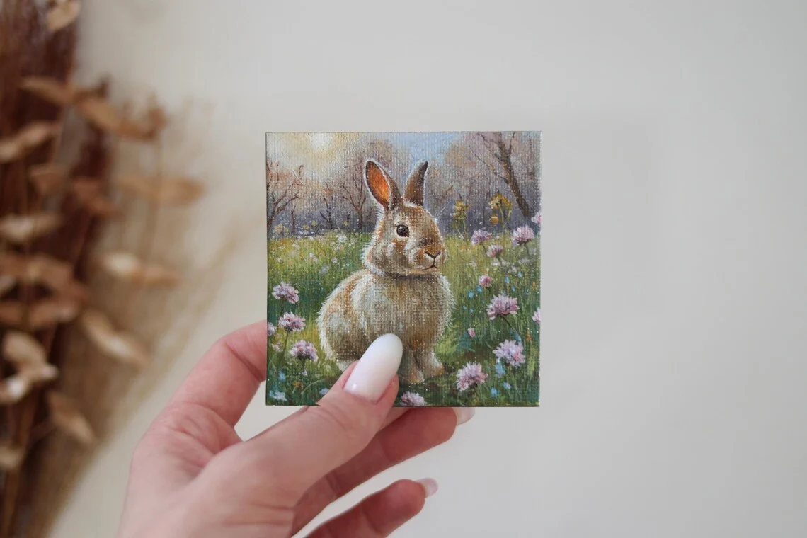 Fluffy Bunny – Miniature Acrylic Painting