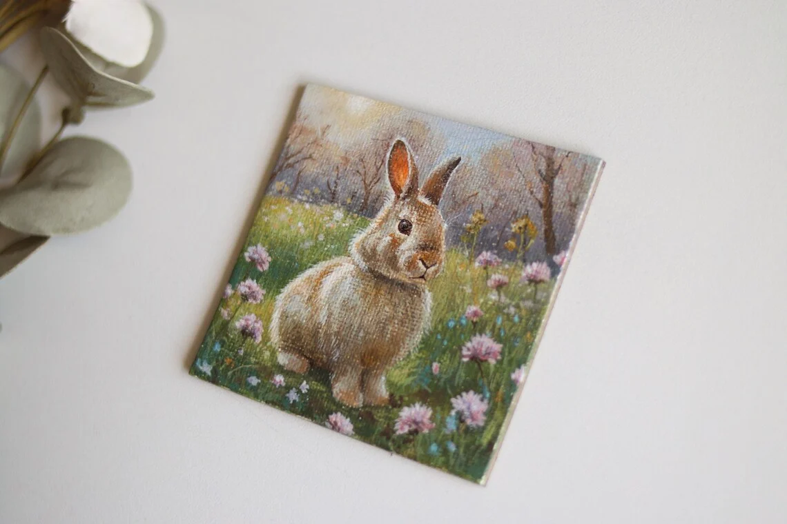Fluffy Bunny – Miniature Acrylic Painting