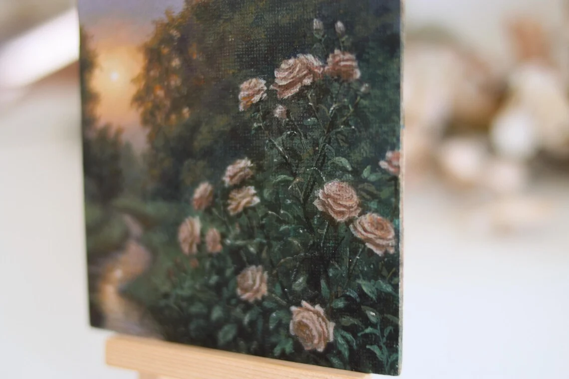 Twilight Garden Path – Miniature Acrylic Painting