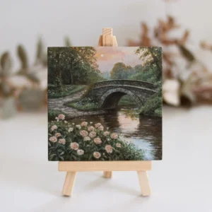 Roses by the Stone Bridge – Miniature Acrylic Painting