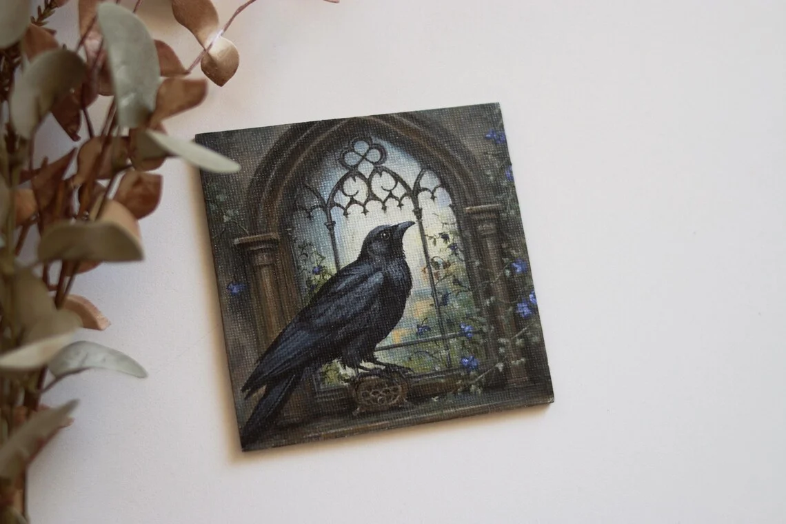 Gothic Raven Acrylic Painting