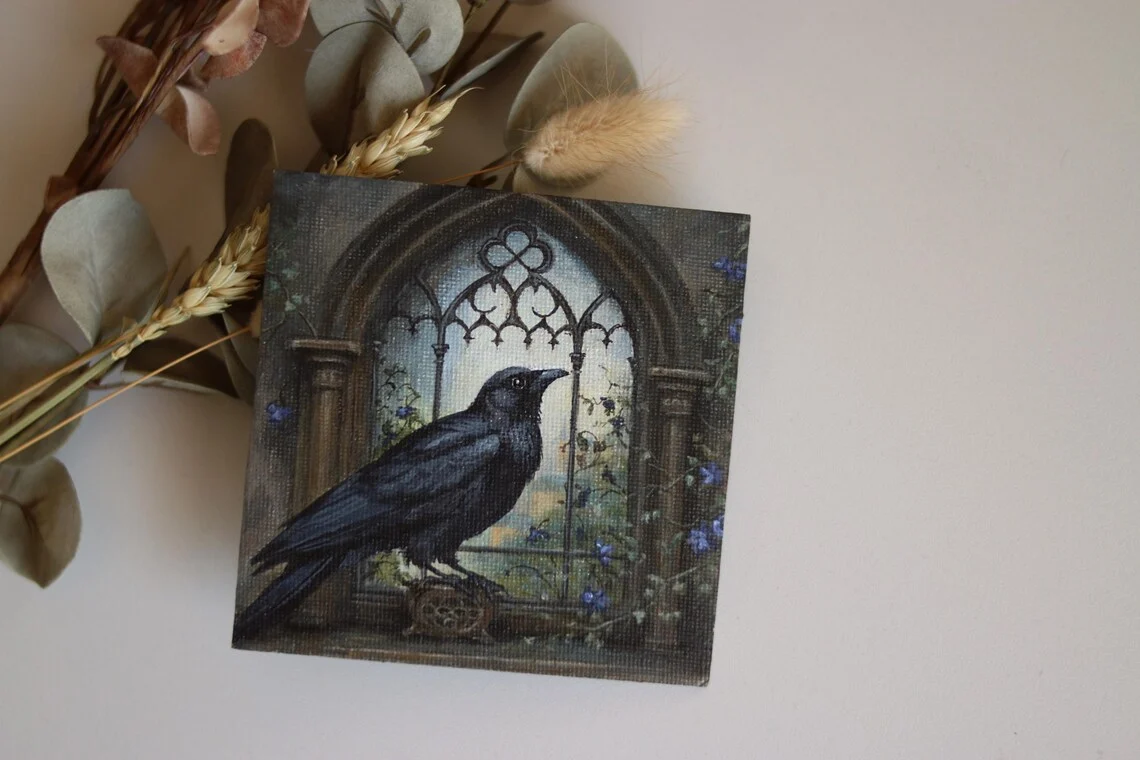 Gothic Raven Acrylic Painting