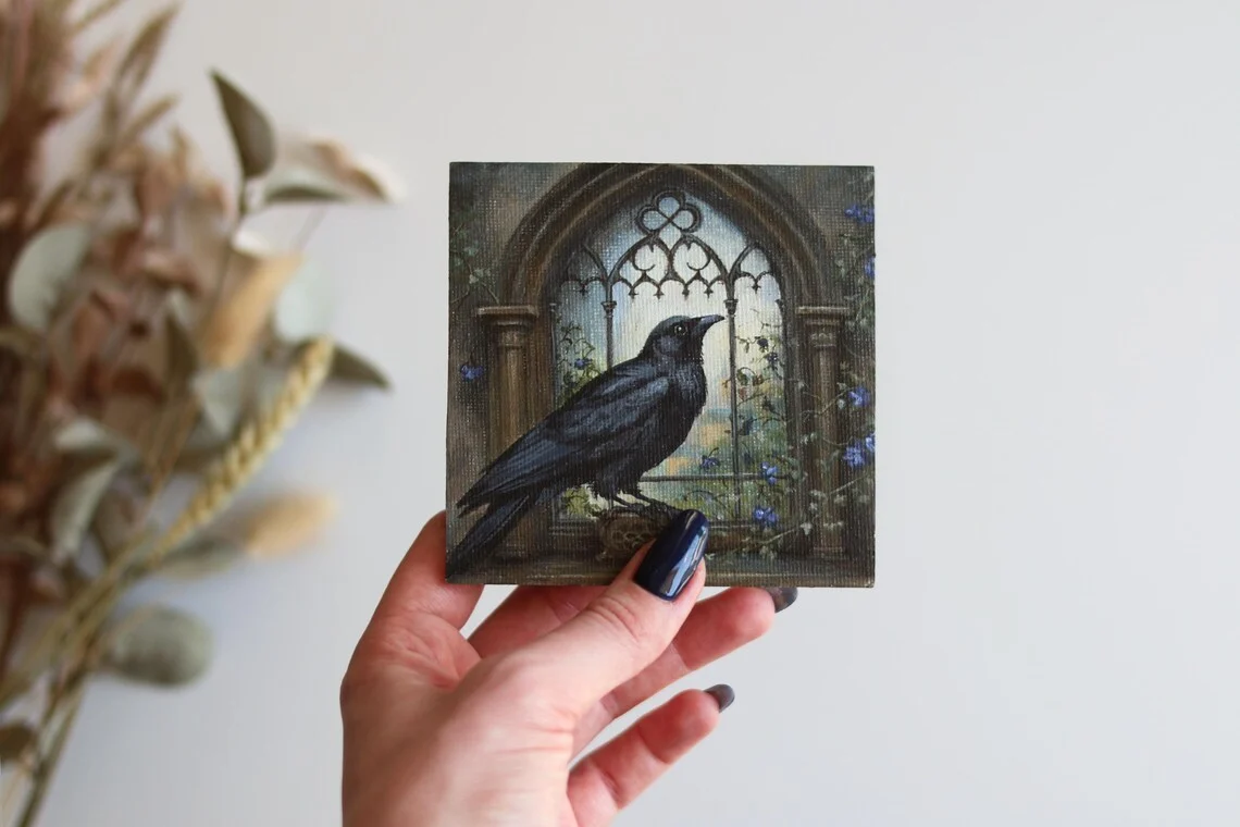 Gothic Raven Acrylic Painting