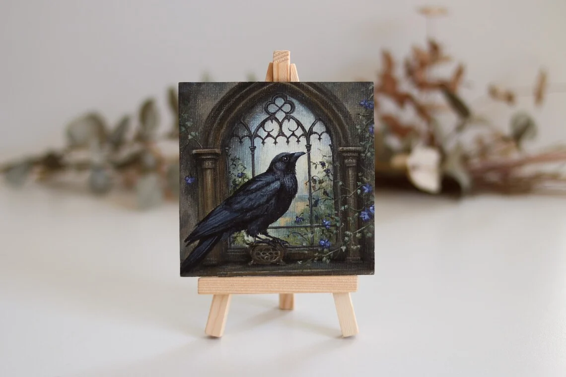 Gothic Raven Acrylic Painting