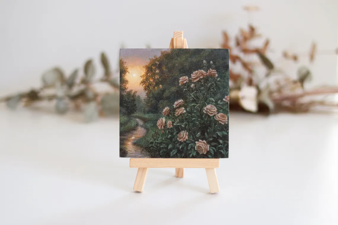 Twilight Garden Path – Miniature Acrylic Painting