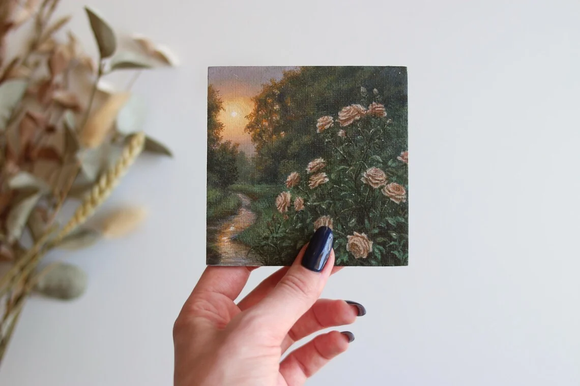 Twilight Garden Path – Miniature Acrylic Painting