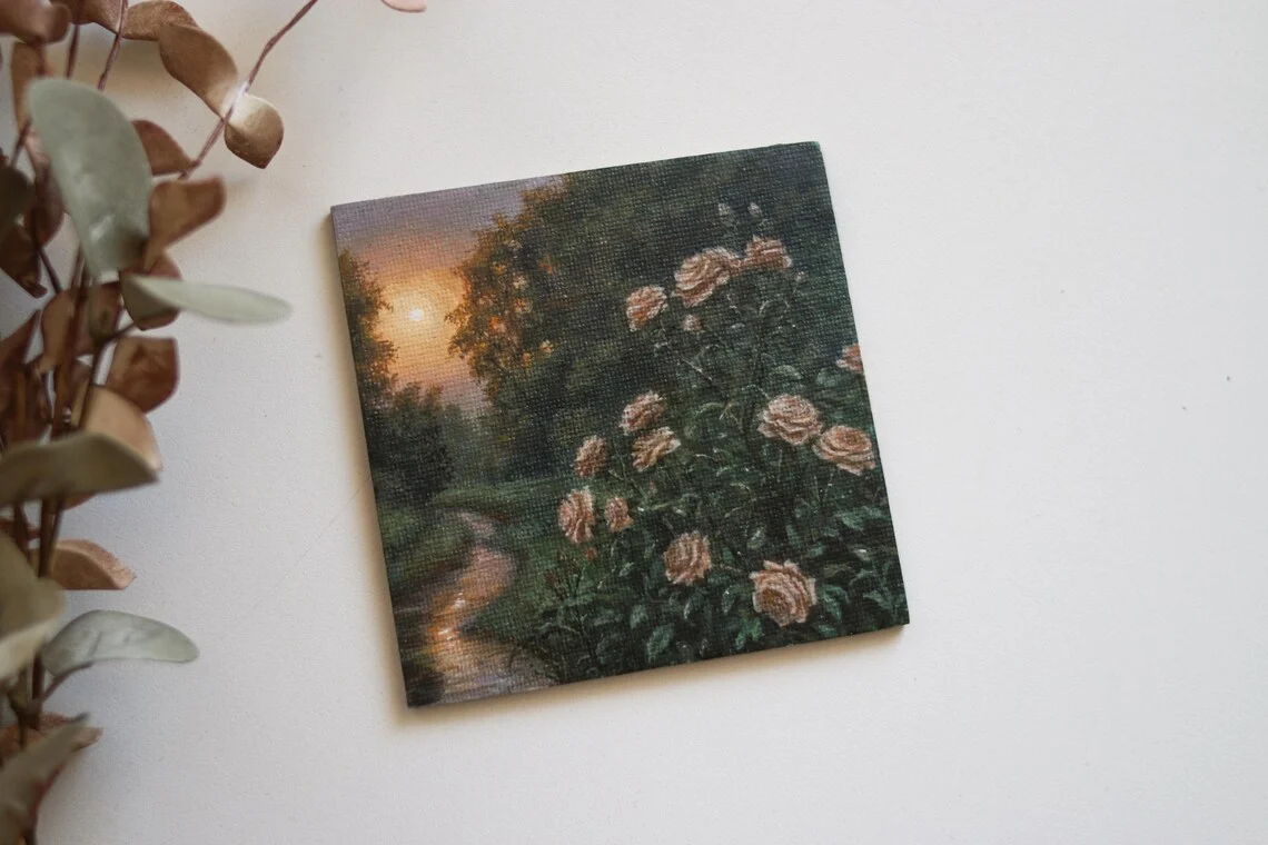 Twilight Garden Path – Miniature Acrylic Painting