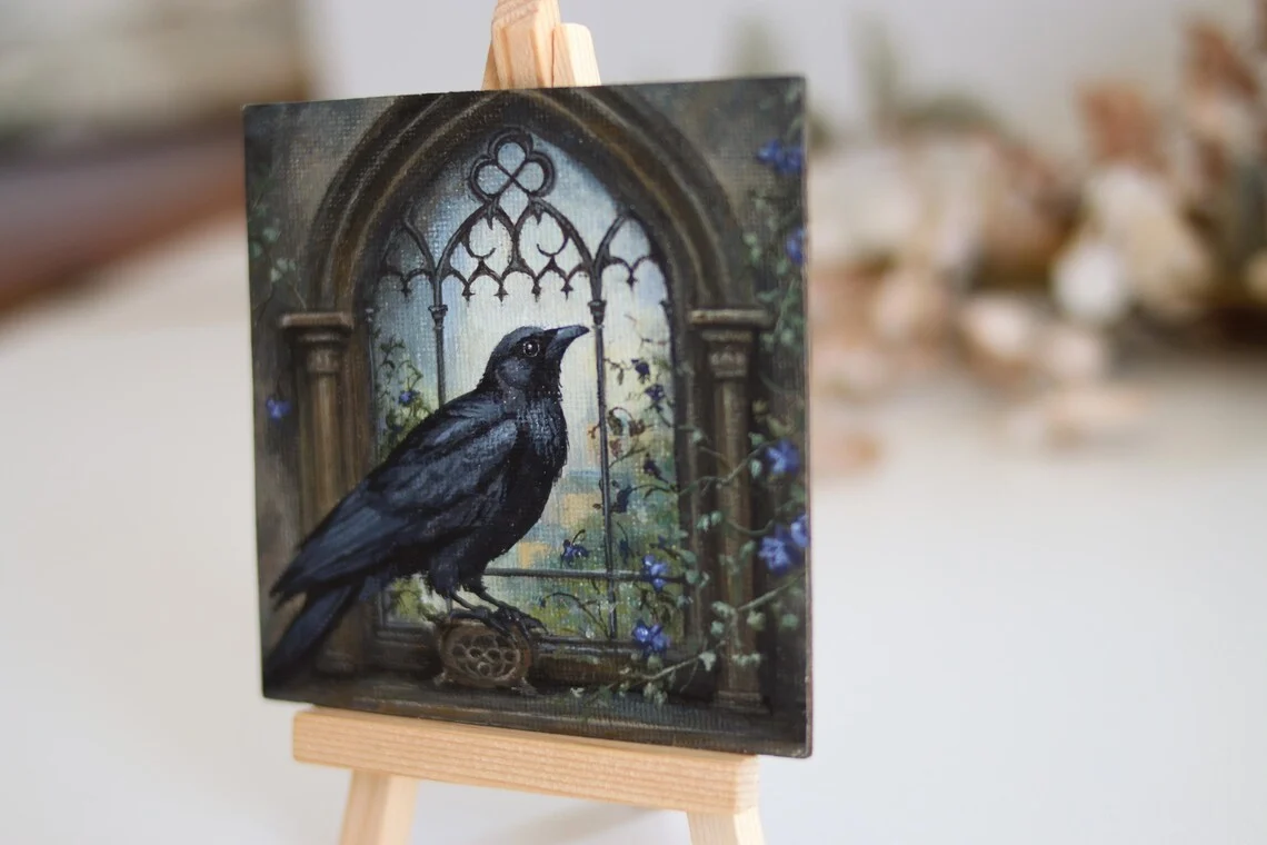 Gothic Raven Acrylic Painting