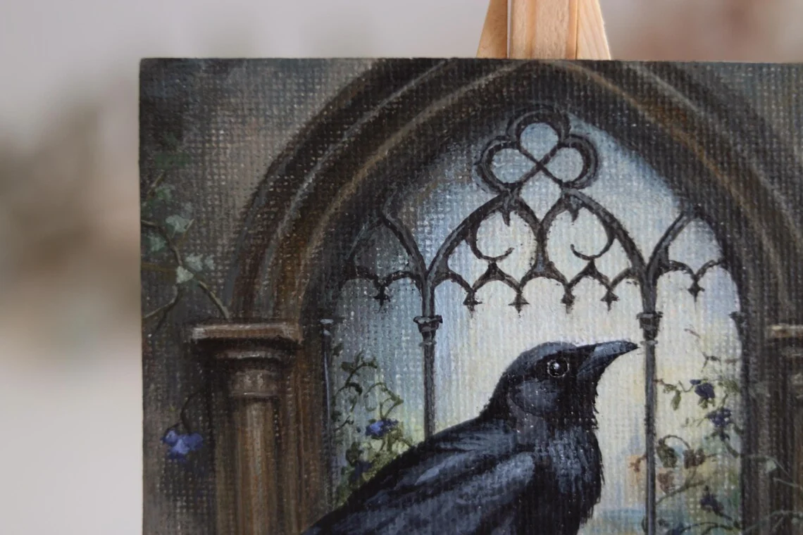 Gothic Raven Acrylic Painting