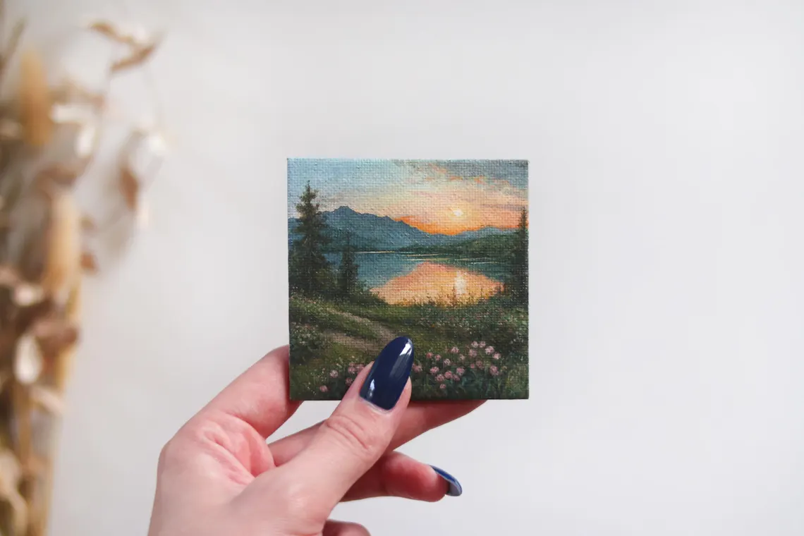 Mountain Glow – Miniature Landscape Painting