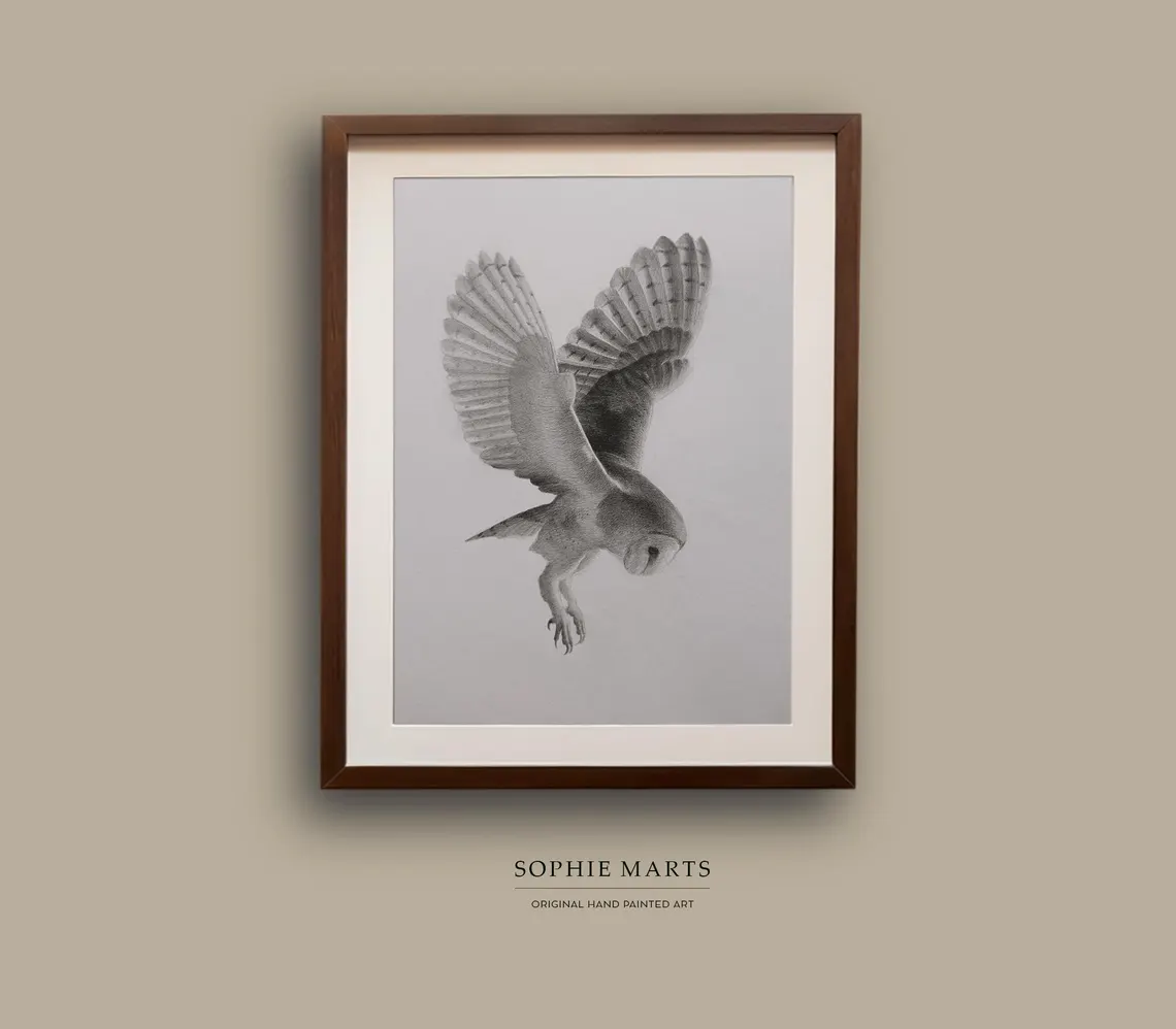 Silent Flight – Original Owl Drawing in Graphite Pencil