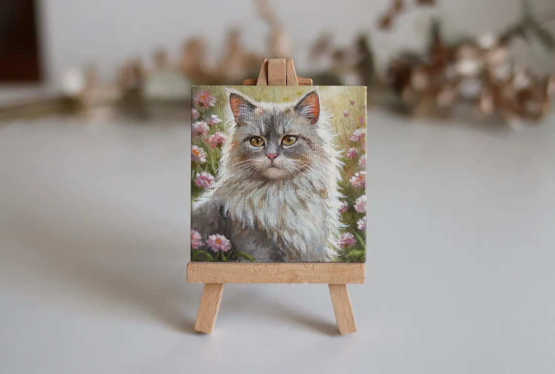 Fluffy Grey Cat Miniature