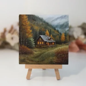 Miniature Autumn Cabin Painting