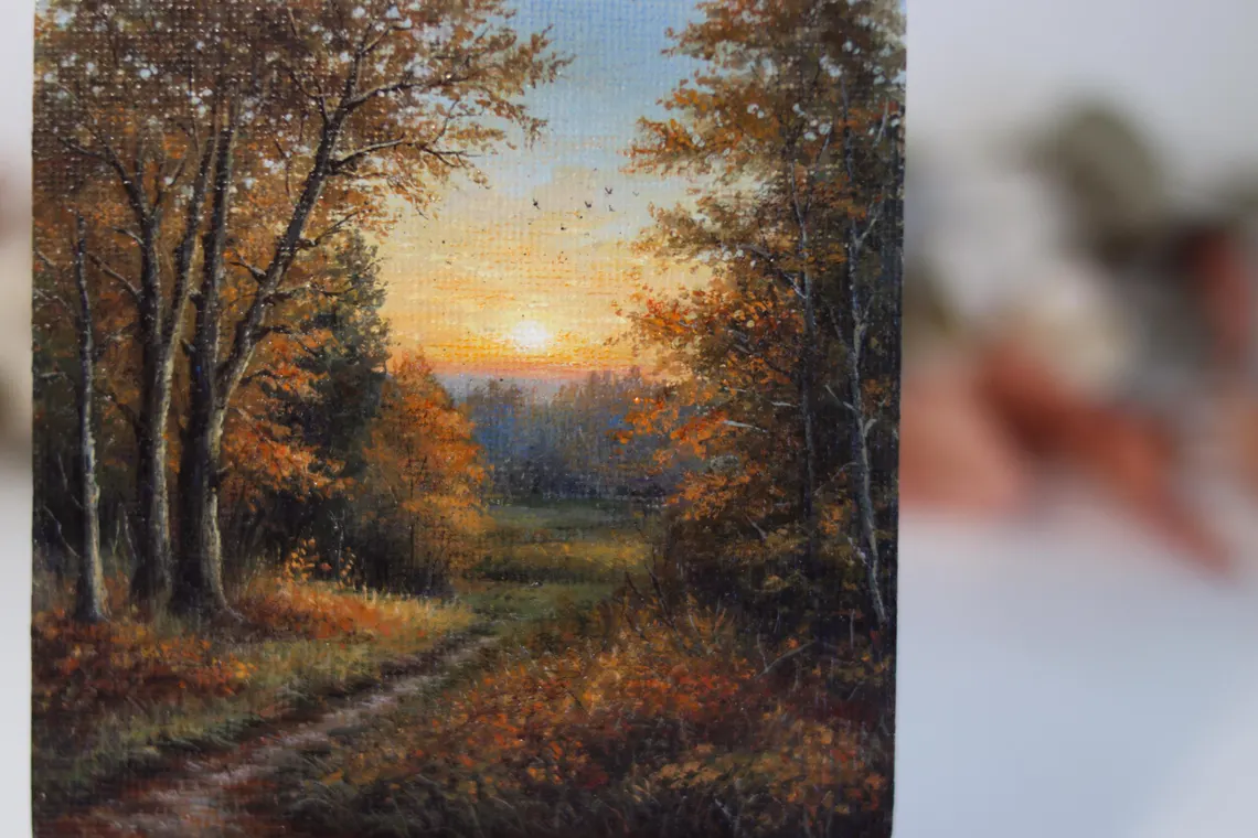 Miniature Autumn Landscape Painting