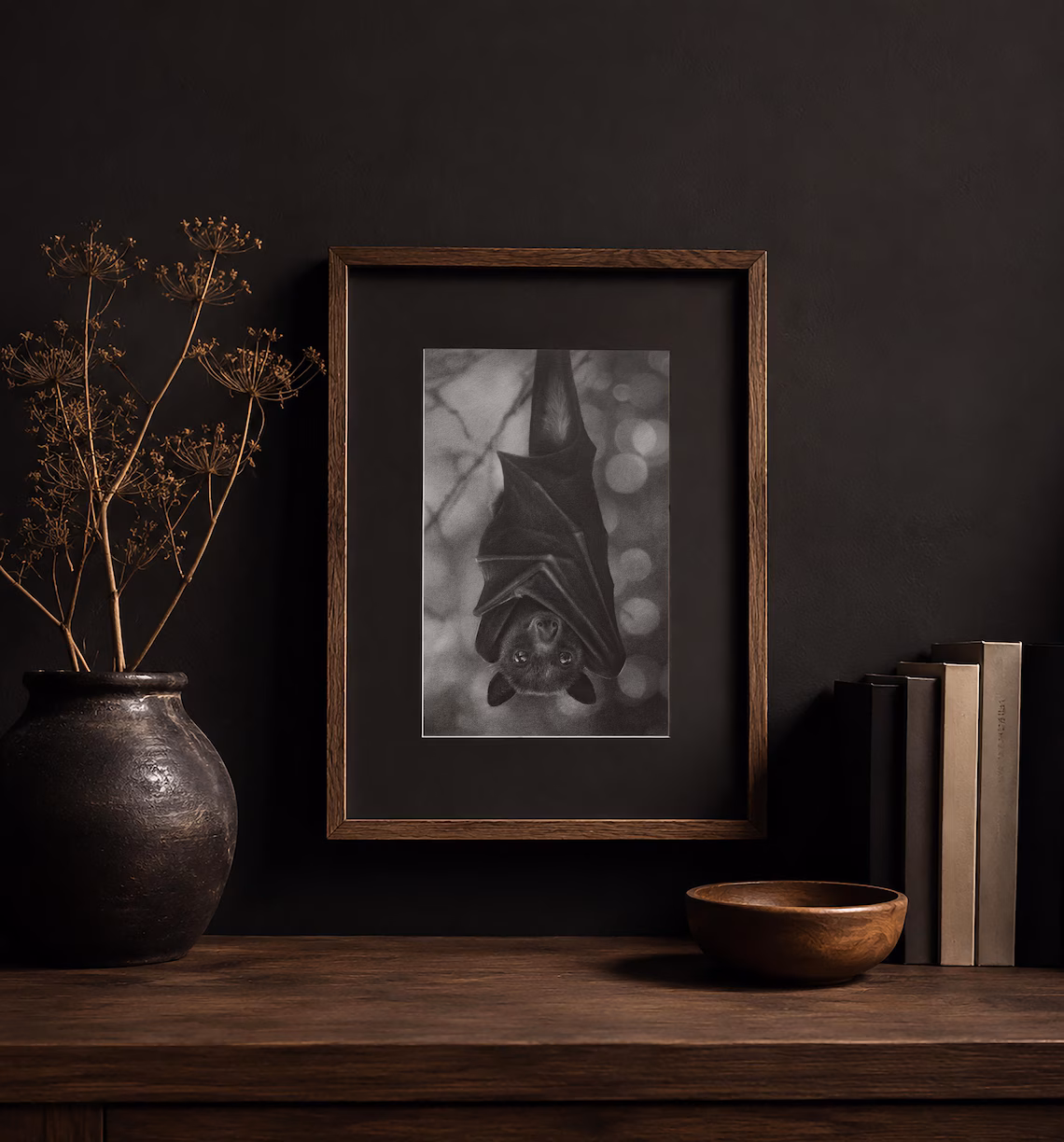 Original Bat Pencil Drawing